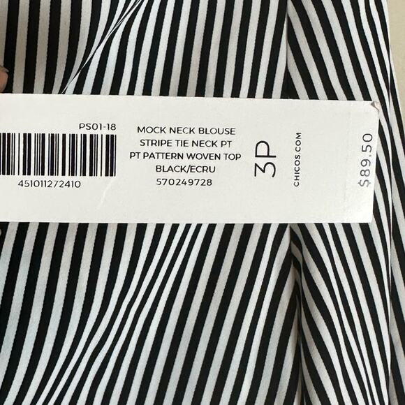 Chicos NWT Black and White Petite Striped Mock Neck Blouse - Picture 8 of 8